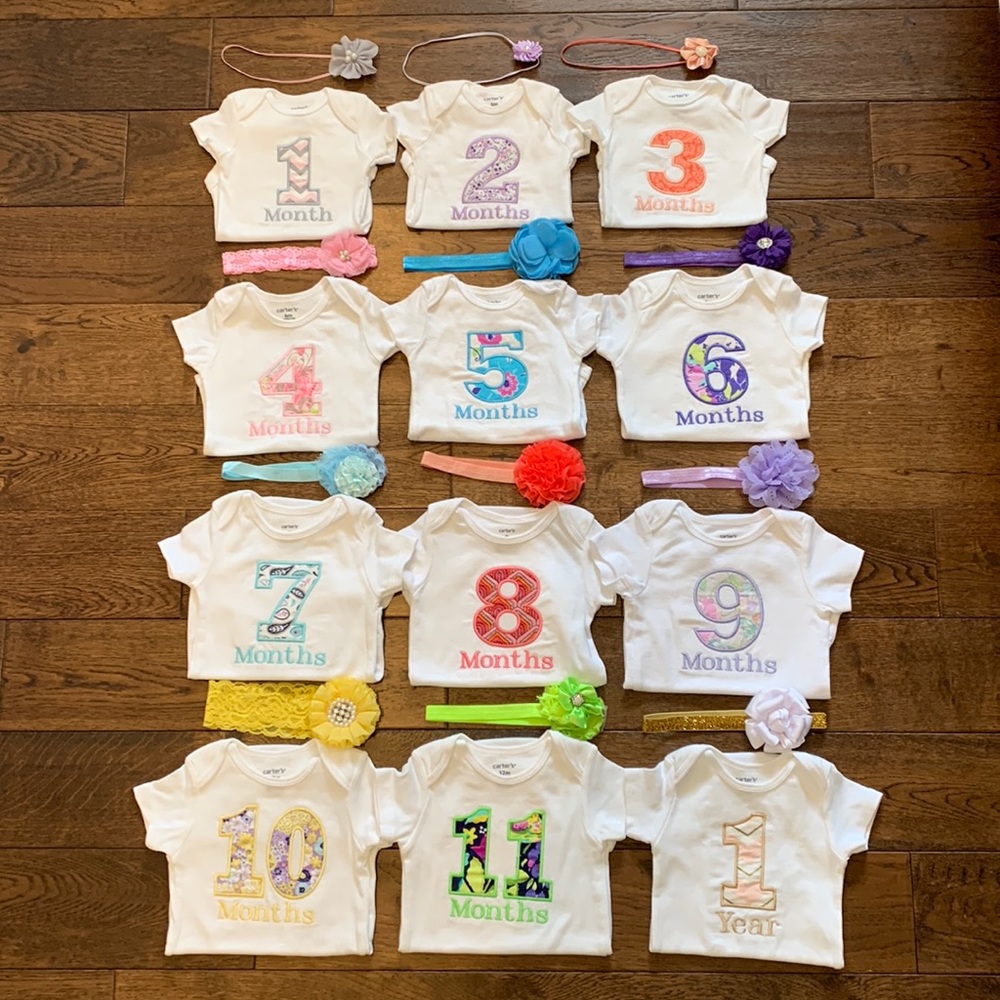 Monthly Onesies with Matching Headbands